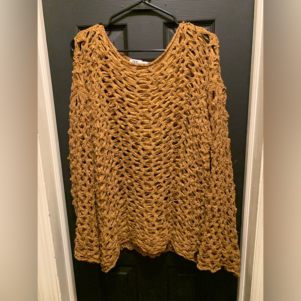 Zara Open-Knit Sweater in Tan